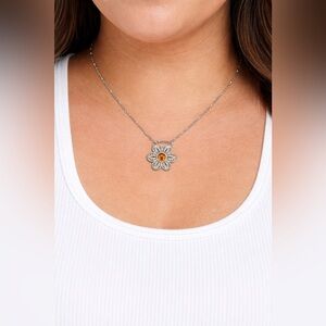 Bejeweled Flower Pendant Metal Necklace
